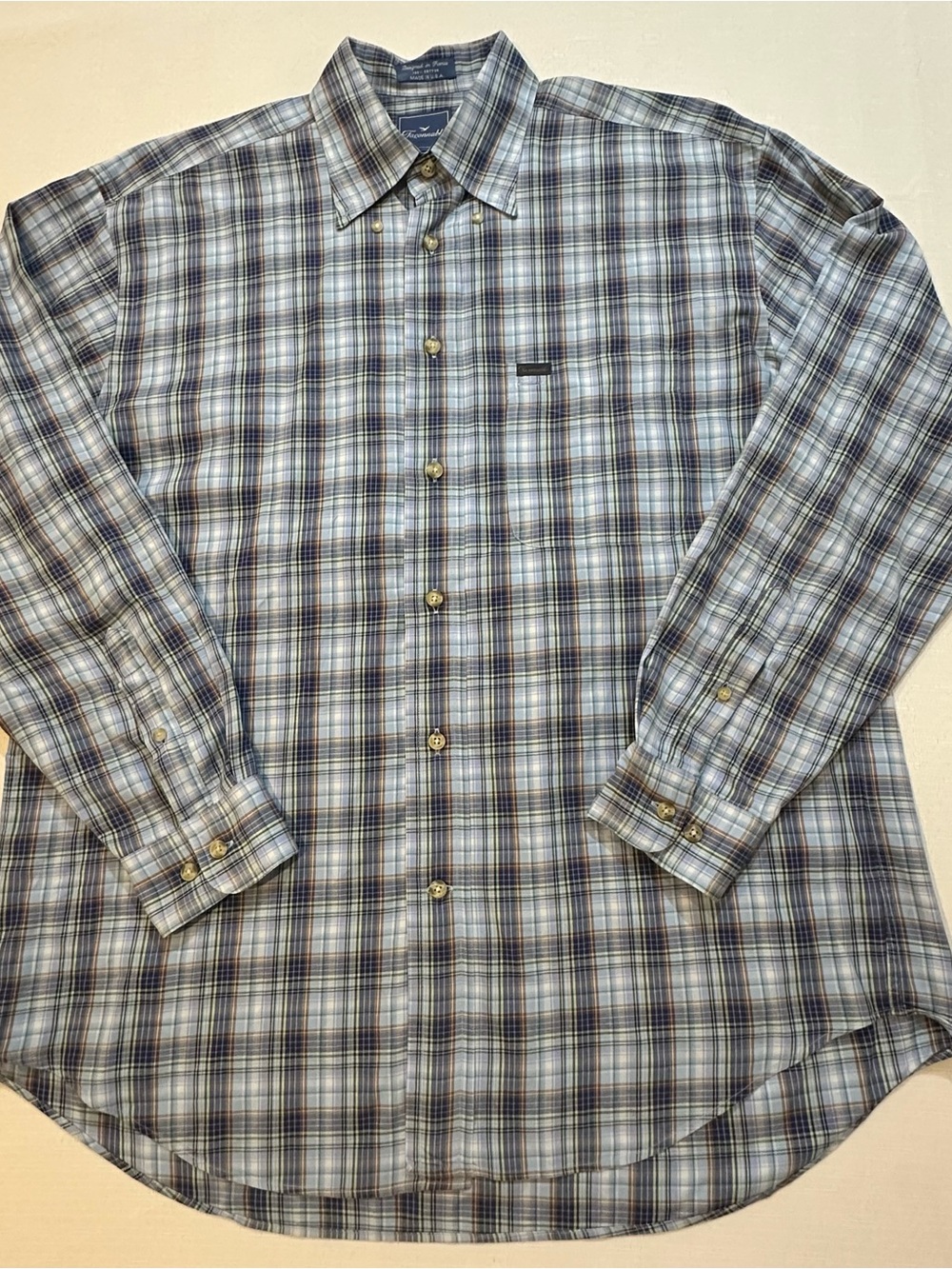 Faconnable Blue Plaid 100% Cotton Button Down Shirt Large